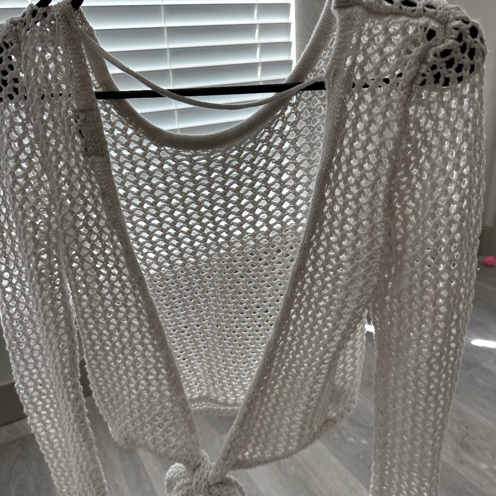 Crop long sleeve swim cover up